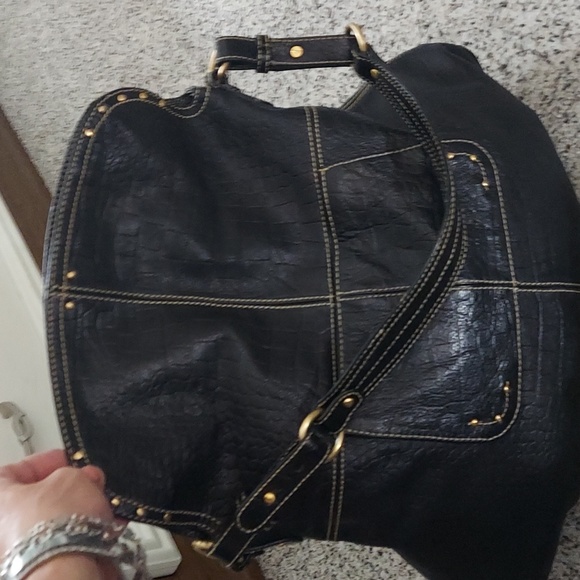 Maxx New York Black croc embossed studded leather shoulder bag - Picture 14 of 16